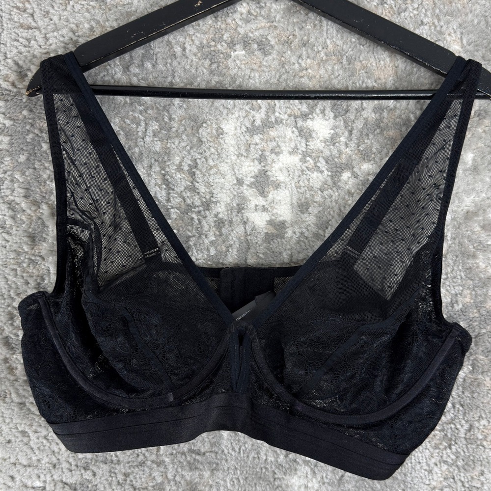 Torrid Plus Size 2 Lace Mesh Long Line Bralette Bra Black Sleeveless Womens